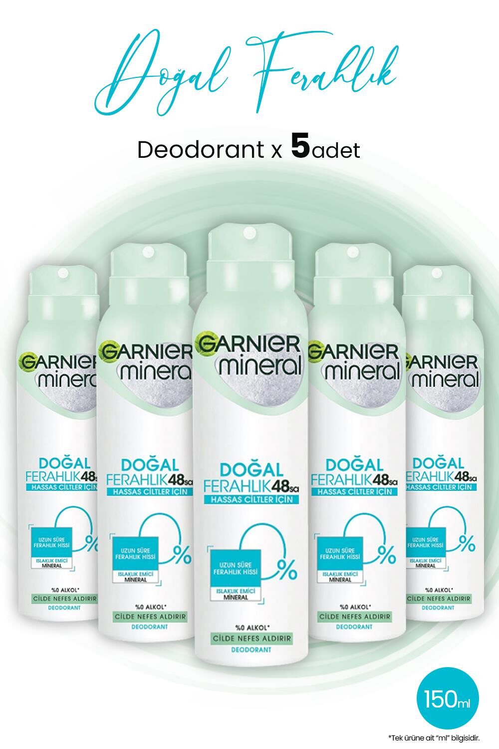 Garnier Mineral 48 Saat Doğal Ferahlık Kadın Sprey Deodorant 150 ml x 5 Adet