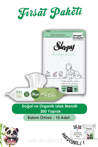Sleepy 6 Adet Doğal Ve Organik Islak Mendil 50 Adet, Bebek Örtüsü 10'lu ve ROSIE