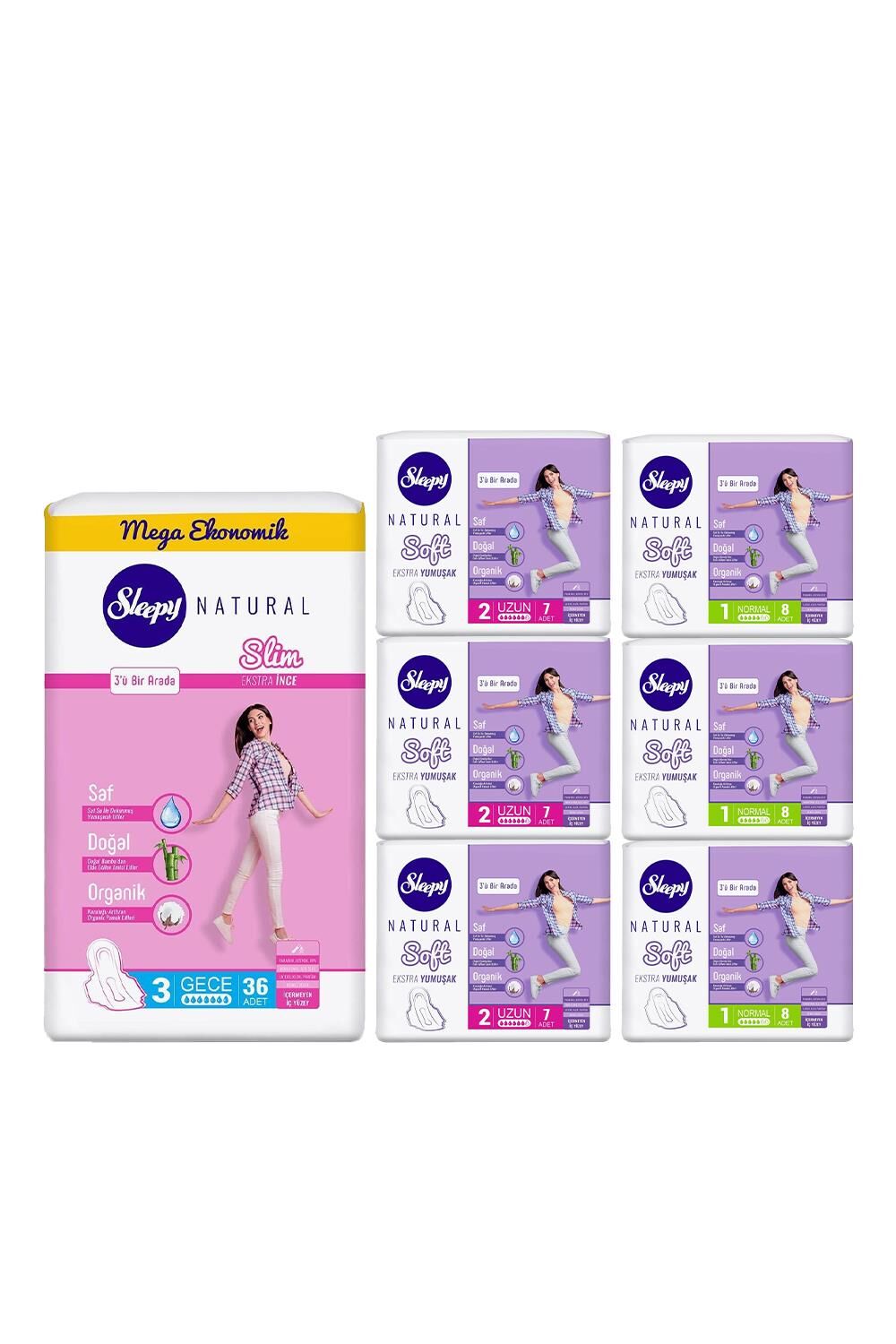 Sleepy Natural Hijyenik Ped Uzun x 3, Normal x 3 ve Slim Gece Paketi