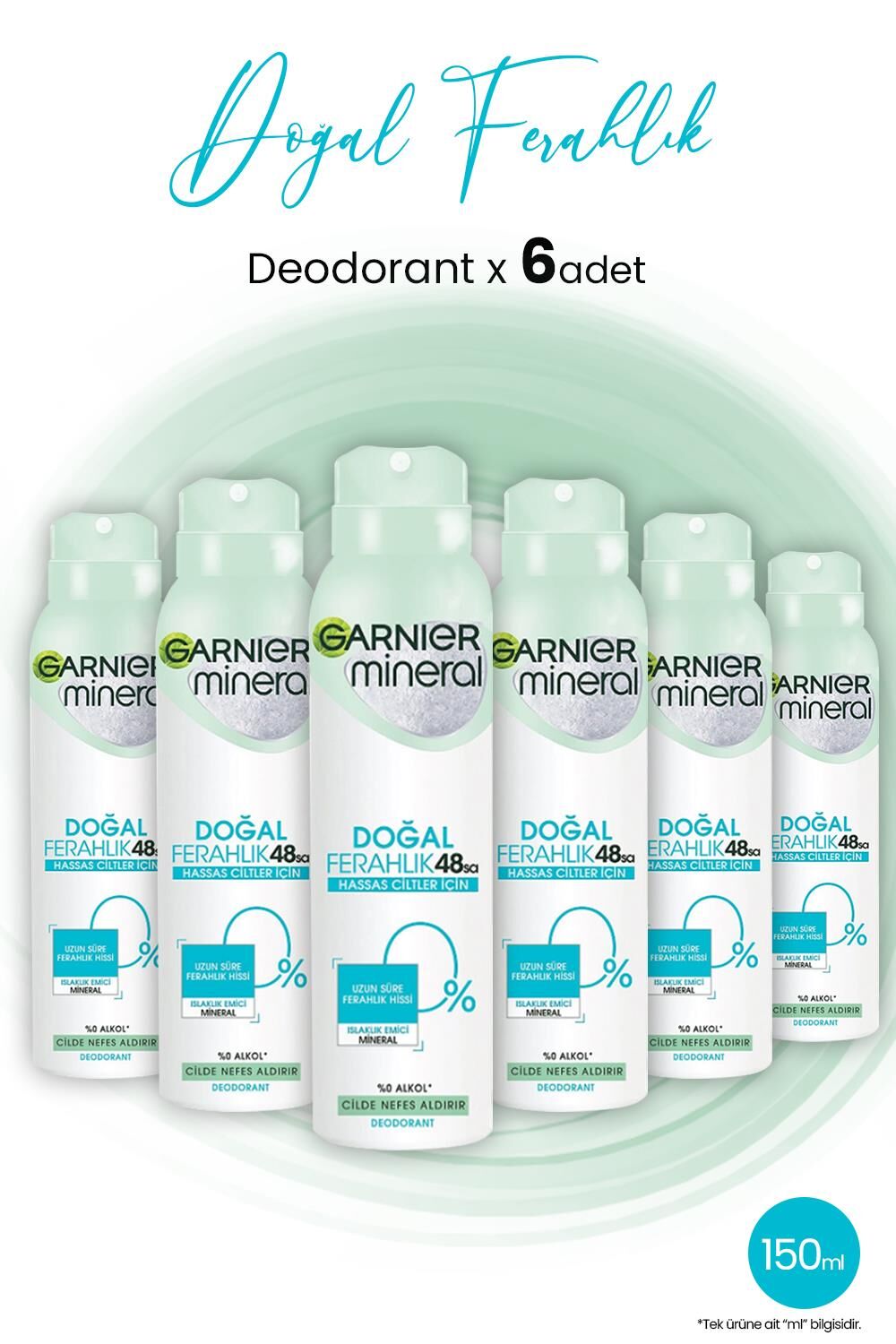 Garnier Mineral 48 Saat Doğal Ferahlık Kadın Sprey Deodorant 150 ml x 6 Adet