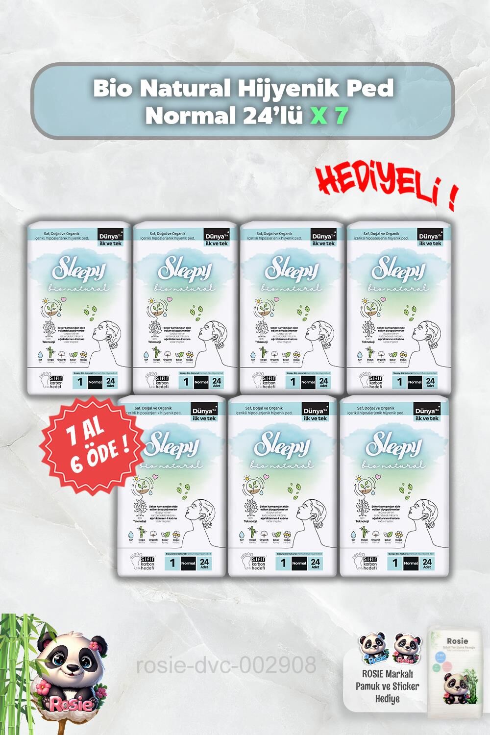 Sleepy Bio Natural Hijyenik Ped Normal 24'lü 7 AL 6 ÖDE ve Rosie