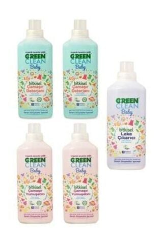 U Green Clean Baby Çamaşır Yumuşatıcısı 1 L x 2, Çamaşır Deterjanı 1 L x 2 ve Leke Çıkarıcı 1 L