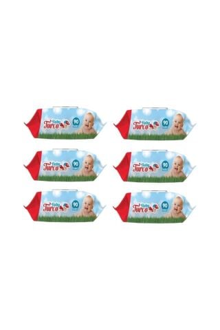 Baby Turco Islak Havlu Mendil Klasik 90 Yaprak 6 Paket Plastik Kapaklı Baby Turco