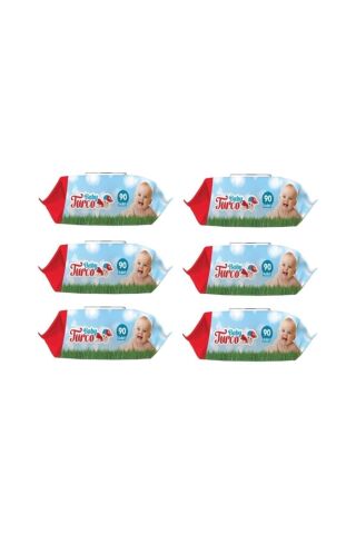 Baby Turco Islak Havlu Mendil Klasik 90 Yaprak 6 Paket Plastik Kapaklı Baby Turco