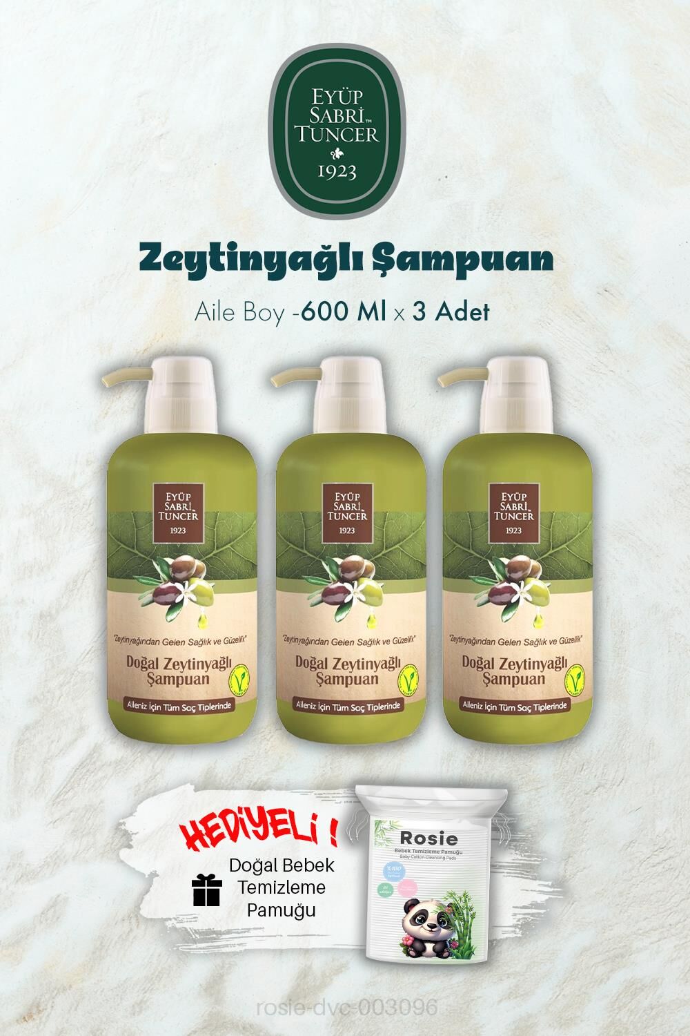 Eyüp Sabri Tuncer 600 ML Zeytinyağlı Şampuan X 3 ve ROSIE Hediyeli