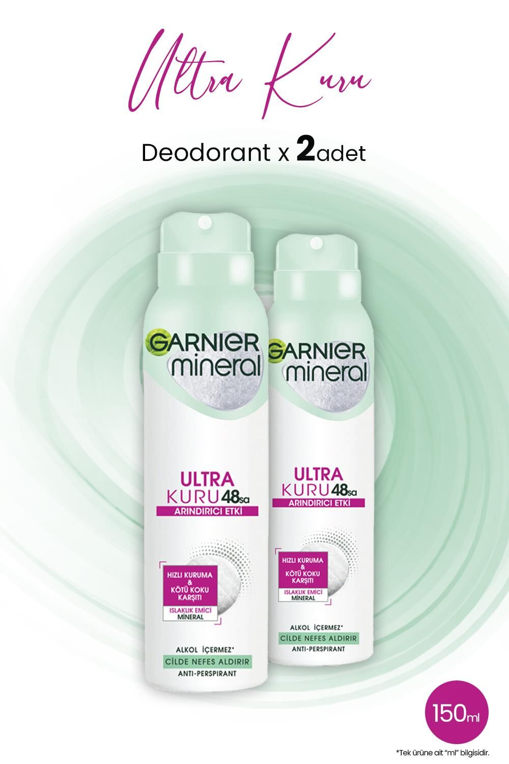 Garnier Mineral 48 Saat Ultra Kuru Sprey Deodorant 150 ML x 2 Adet
