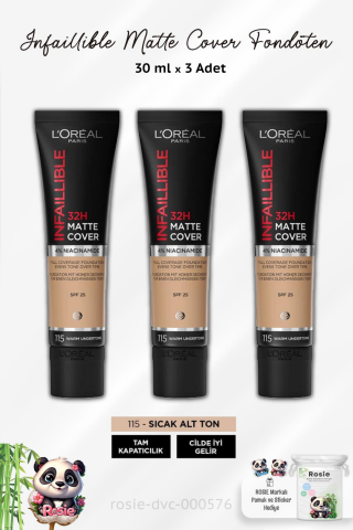 Loreal Paris 3 Adet Matte Cover Fondöten SPF25 Warm Undertone 115 ve ROSIE Pamuk