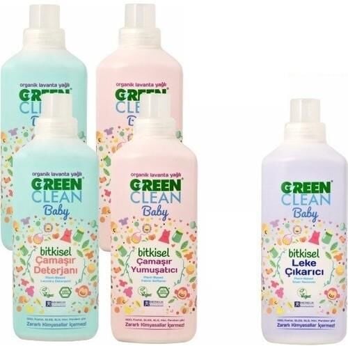 U Green Clean Baby Çamaşır Deterjanı 1 L x 2, Çamaşır Yumuşatıcısı 1 L x 2 ve Leke Çıkarıcı 1 L