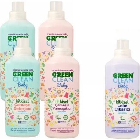 U Green Clean Baby Çamaşır Deterjanı 1 L x 2, Çamaşır Yumuşatıcısı 1 L x 2 ve Leke Çıkarıcı 1 L
