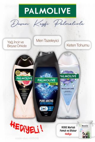 Palmolive 3'lü Duş Jeli İncir 250 ml, Keten 500 ml, Men tazeleyici 500 ml, ROSIE hediye