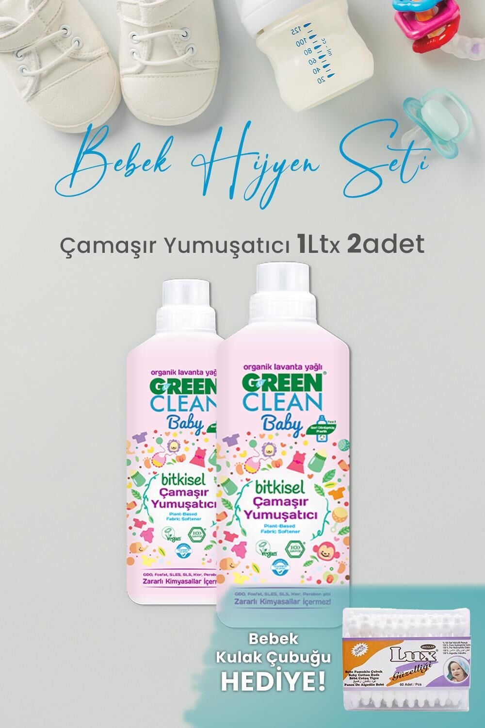 U Green Clean Baby Çamaşır Yumuşatıcı 1 L x 2 Adet ve hediyeli