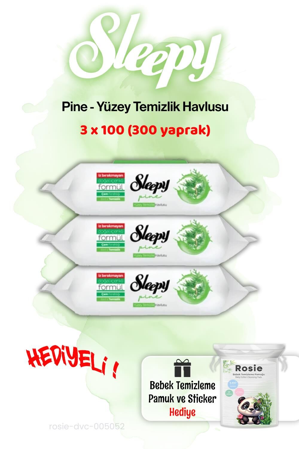 Sleepy 3 Paket Pine Çam Ferahlığı Islak Havlusu ve ROSIE