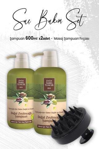 Eyüp Sabri Tuncer Zeytinyağlı Şampuan 600 ml x 2 Adet ve Masaj Şampuan Fırçası Siyah