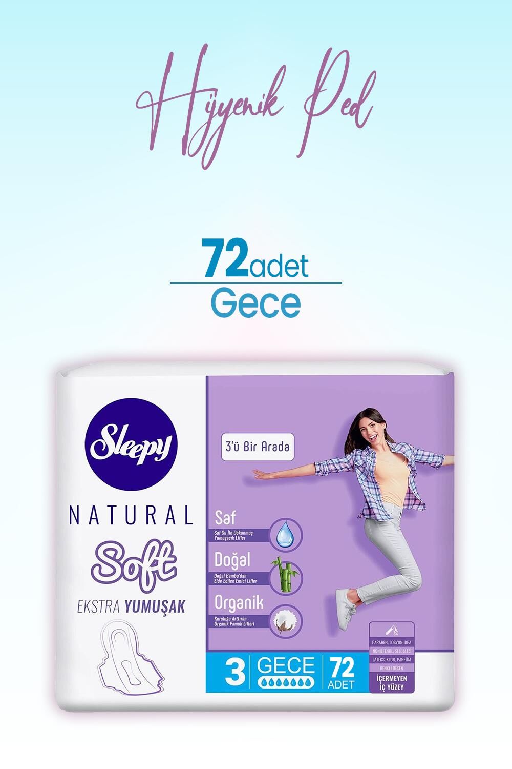 Sleepy Natural Hijyenik Ped Soft Gece 72 Adet