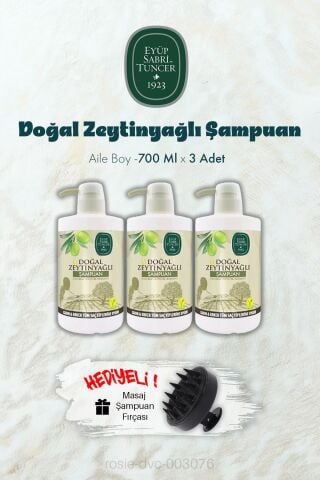 3 Adet Zeytinyağlı Şampuan 700 ML ve Şampuan Fırçası Hediyeli
