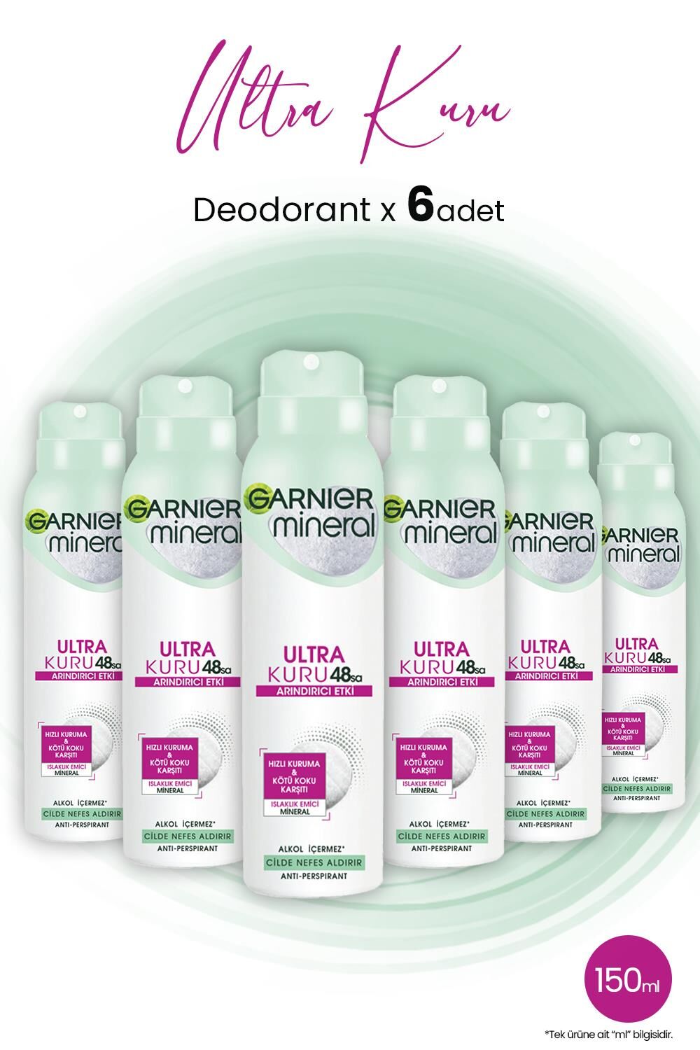 Garnier Mineral 48 Saat Ultra Kuru Sprey Deodorant 150 ML x 6 Adet