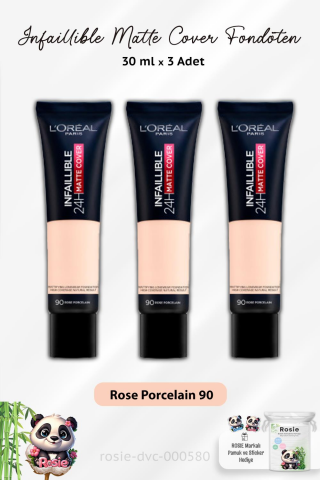 Loreal Paris 3 Adet 24H Matte Cover Fondöten Rose Porcelain 90 ve ROSIE