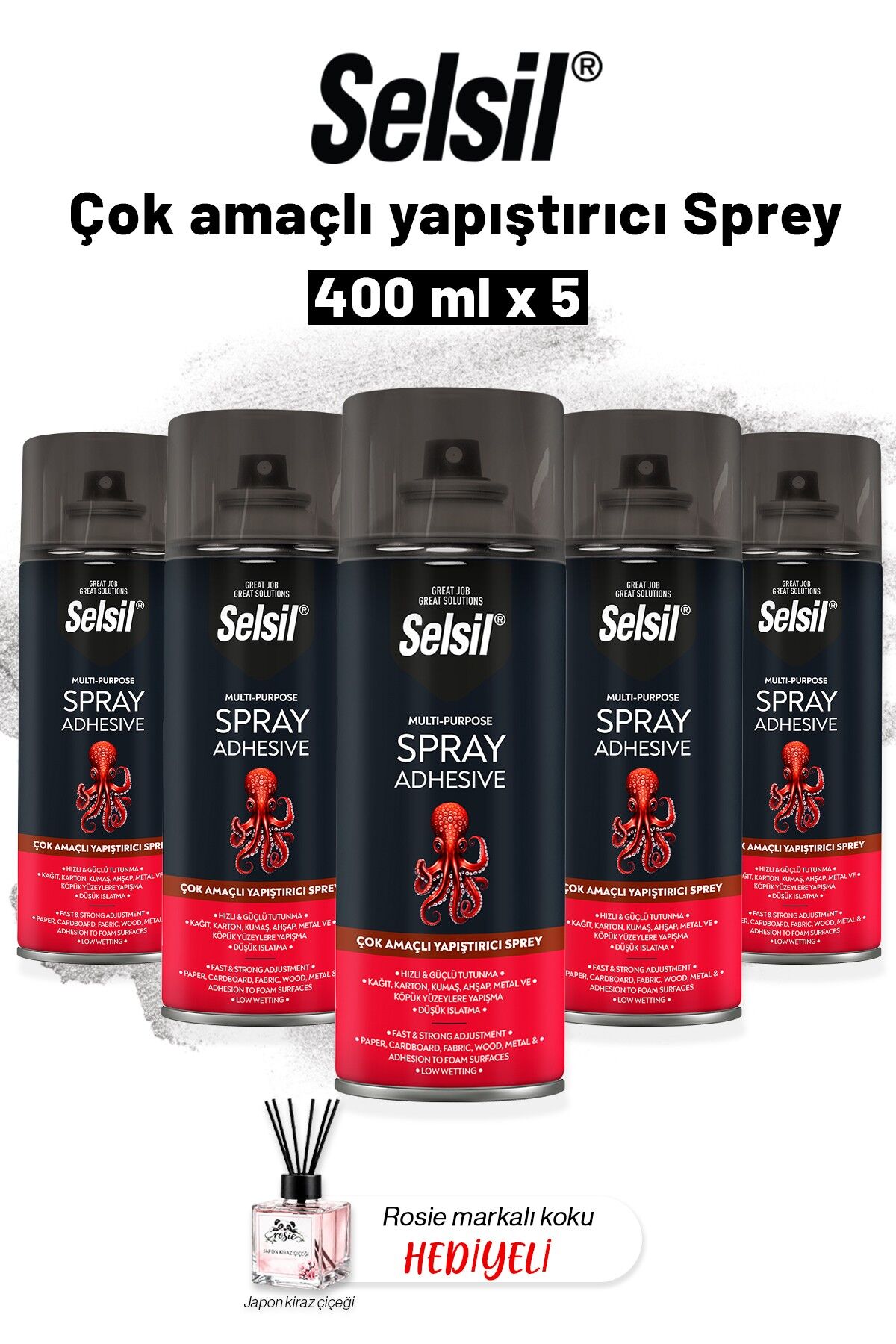 Selsil 5 adet Çok Amaçlı Yapıştırıcı Sprey 400 ml ve Rosie Koku