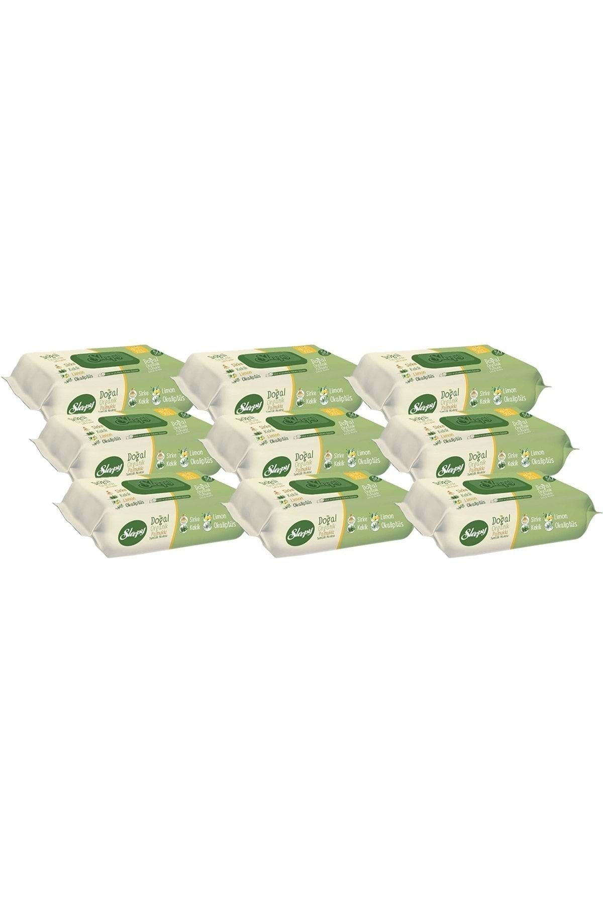 Islak Havlu Mendil Doğal Organik Pamuklu 50 Yaprak Plastik Kapaklı (9 Lu Set)