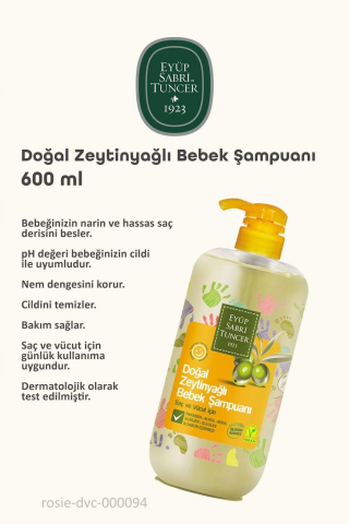 3 Adet Zeytinyağlı Bebek Şampuan 600 ML ve Şampuan Fırçası Hediyeli