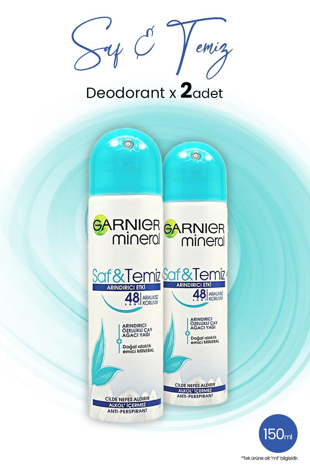 Garnier Mineral Saf ve Temiz Sprey Deodorant 48 Saat 150 ML x 2 Adet