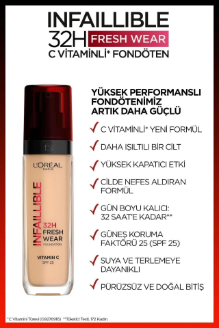 3 Adet Loreal Paris Infaillible Fresh Wear 32H Fondöten SPF25 Rose Ivory 60 ve ROSIE