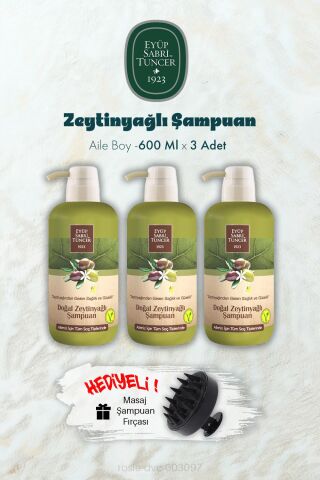 3 Adet Zeytinyağlı Şampuan 600 ML ve Şampuan Fırçası Hediyeli