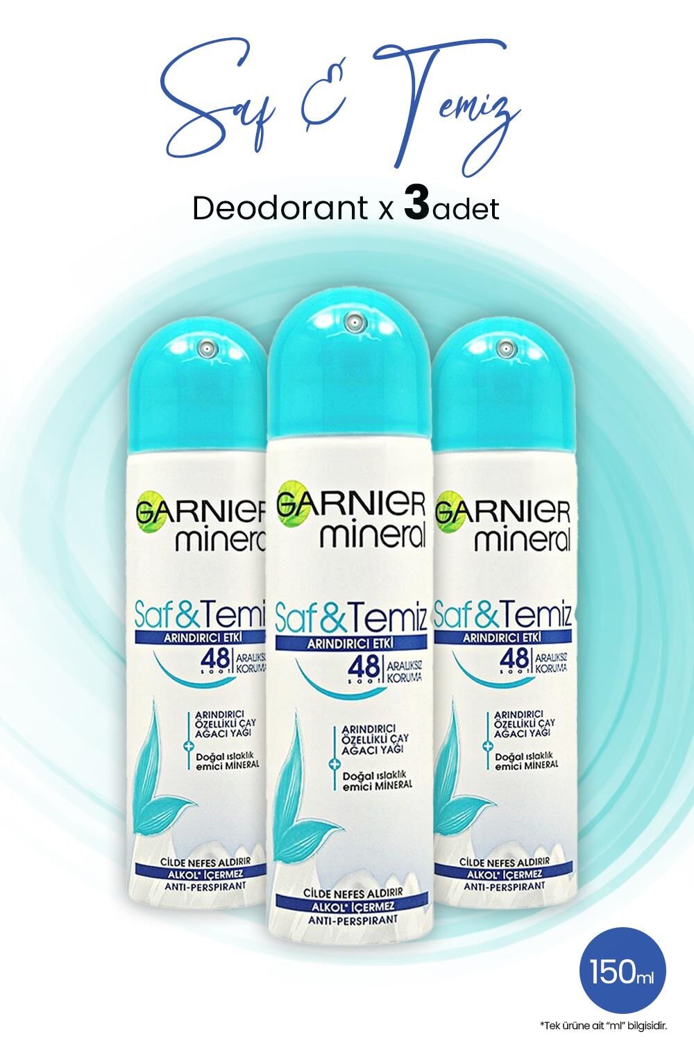Garnier Mineral Saf ve Temiz Sprey Deodorant 48 Saat 150 ML x 3 Adet