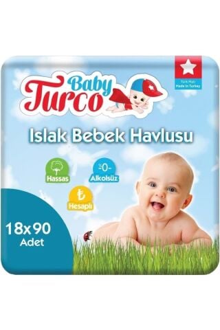 Baby Turco Islak Havlu Mendil 90 X 18 Plastik Kapaklı 1620 Yaprak