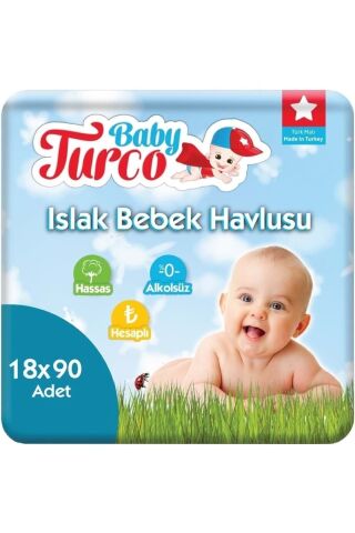 Baby Turco Islak Havlu Mendil 90 X 18 Plastik Kapaklı 1620 Yaprak