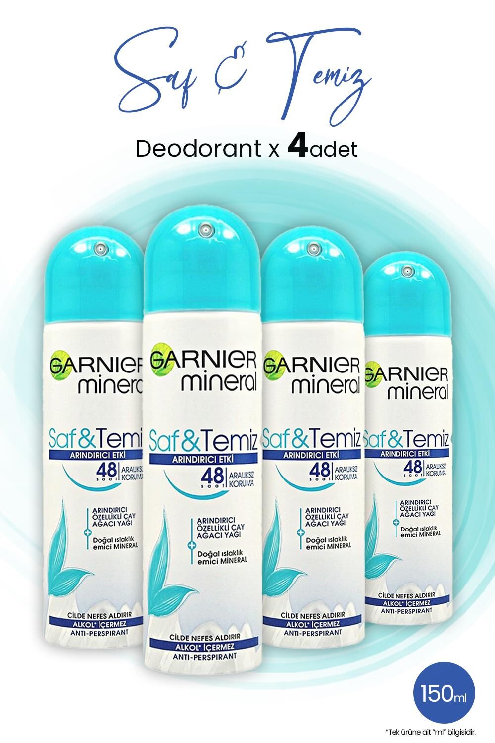 Garnier Mineral Saf ve Temiz Sprey Deodorant 48 Saat 150 ML x 4 Adet