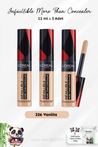 3 Adet Loreal Paris Infaillible 24H More Than Concealer 326 Vanilla ve ROSIE Pamuk