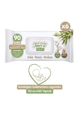 Baby Turco Doğadan Zeytinyağlı Islak Bebek Havlusu 6x90 Yaprak