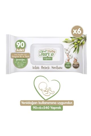 Baby Turco Doğadan Zeytinyağlı Islak Bebek Havlusu 6x90 Yaprak