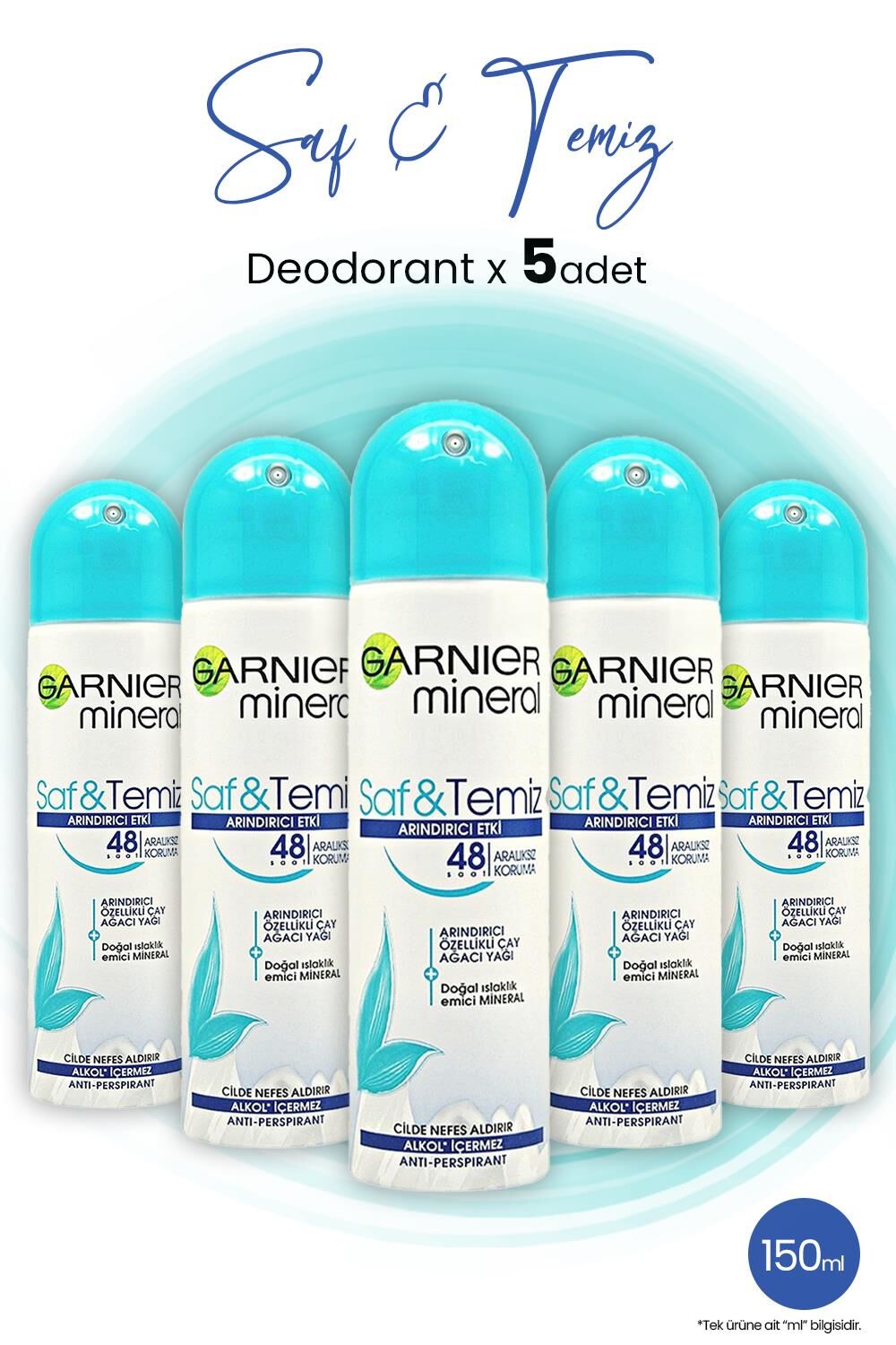 Garnier Mineral Saf ve Temiz Sprey Deodorant 48 Saat 150 ML x 5 Adet