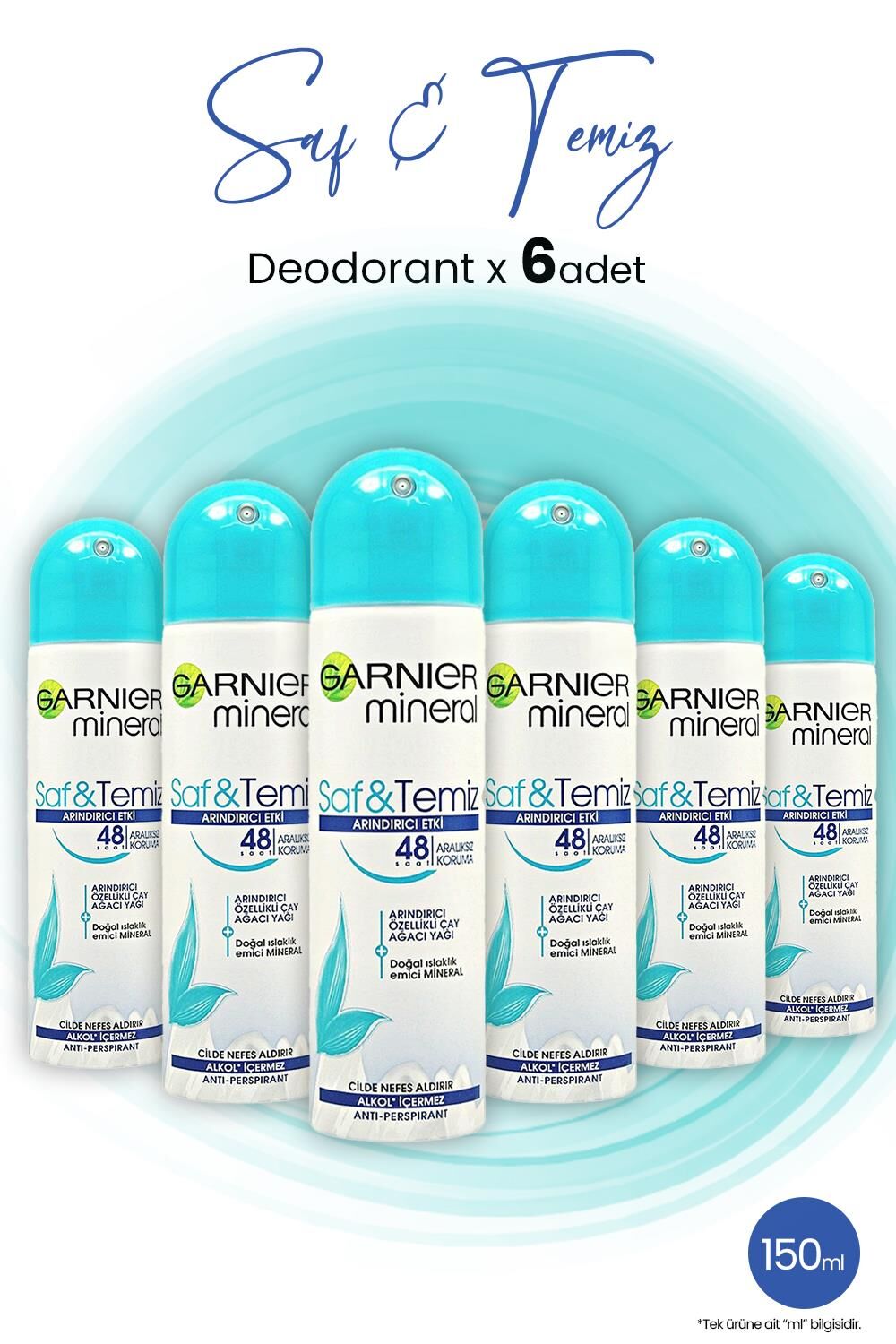 Garnier Mineral Saf ve Temiz Sprey Deodorant 48 Saat 150 ML x 6 Adet