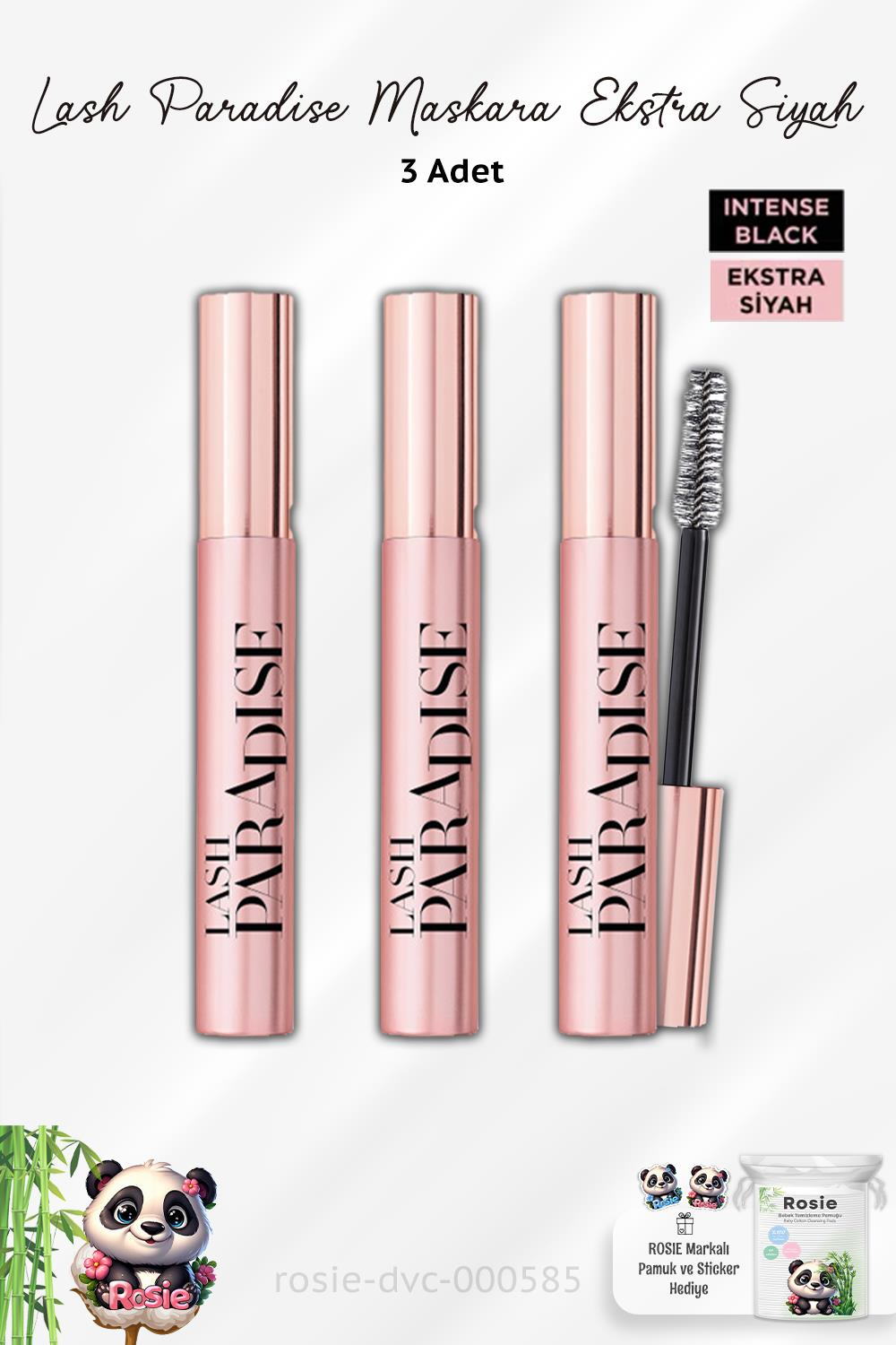 3 Adet Loreal Paris Lash Paradise Maskara Ekstra Siyah ve ROSIE Pamuk
