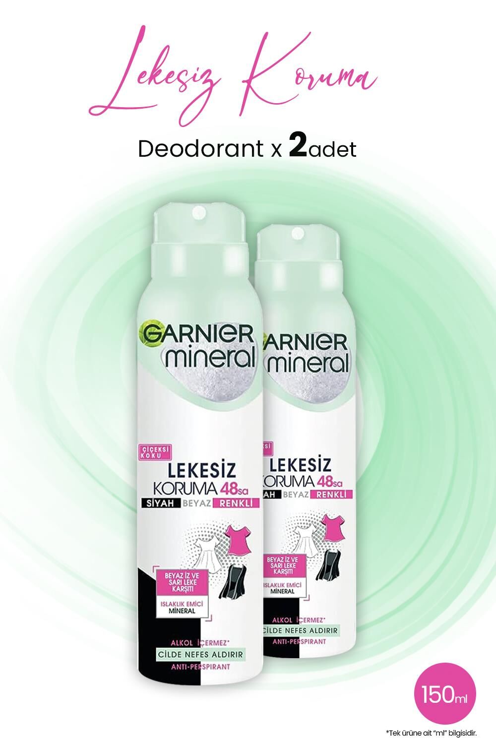 Garnier Mineral 48 Saat Lekesiz Koruma Çiçeksi Sprey Deodorant 150 ML x 2 Adet