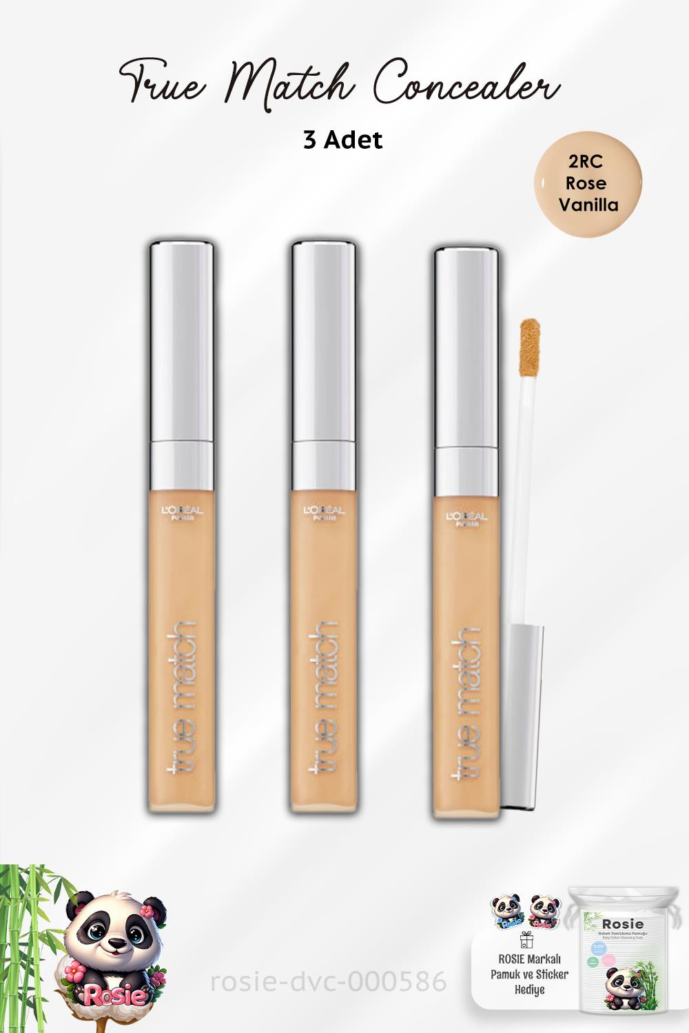 3 Adet Loreal Paris True Match Concealer 2RC Rose Vanilla ve ROSIE Pamuk