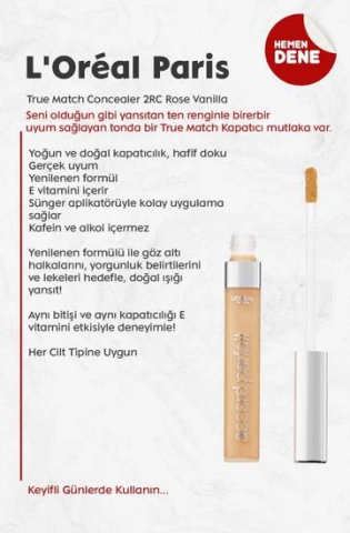 3 Adet Loreal Paris True Match Concealer 2RC Rose Vanilla ve ROSIE Pamuk