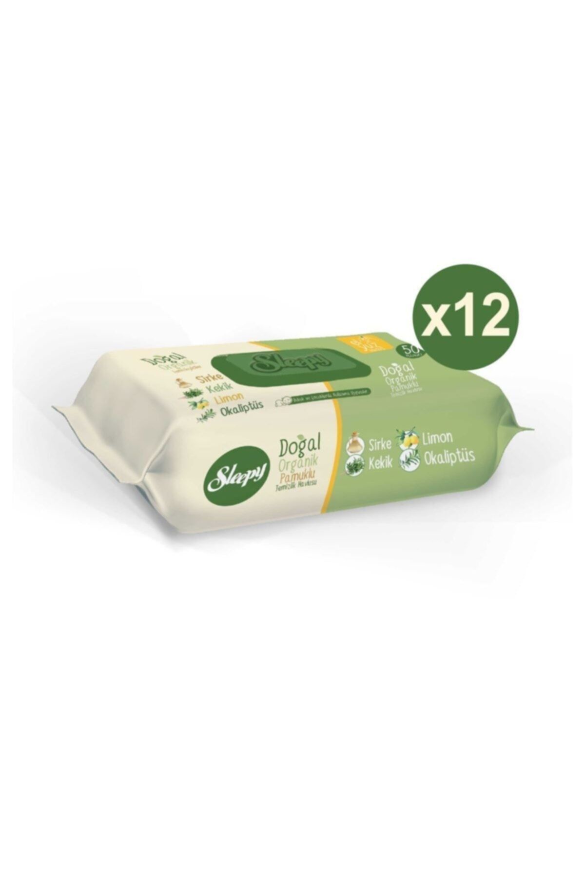 Islak Havlu Mendil Doğal Organik Pamuklu 50 Yaprak Plastik Kapaklı 12x50 600 Yaprak