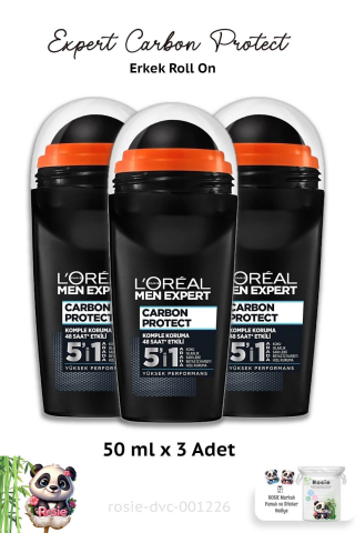 3 Adet Loreal Paris Men Expert Carbon Protect Erkek Roll On 50 ml ve ROSIE