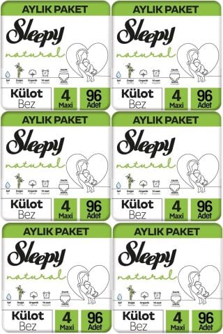 Sleepy Külot Bebek Bezi Natural Beden 4 (7-14KG) Maxi 96X6 576 Adet Ekstra