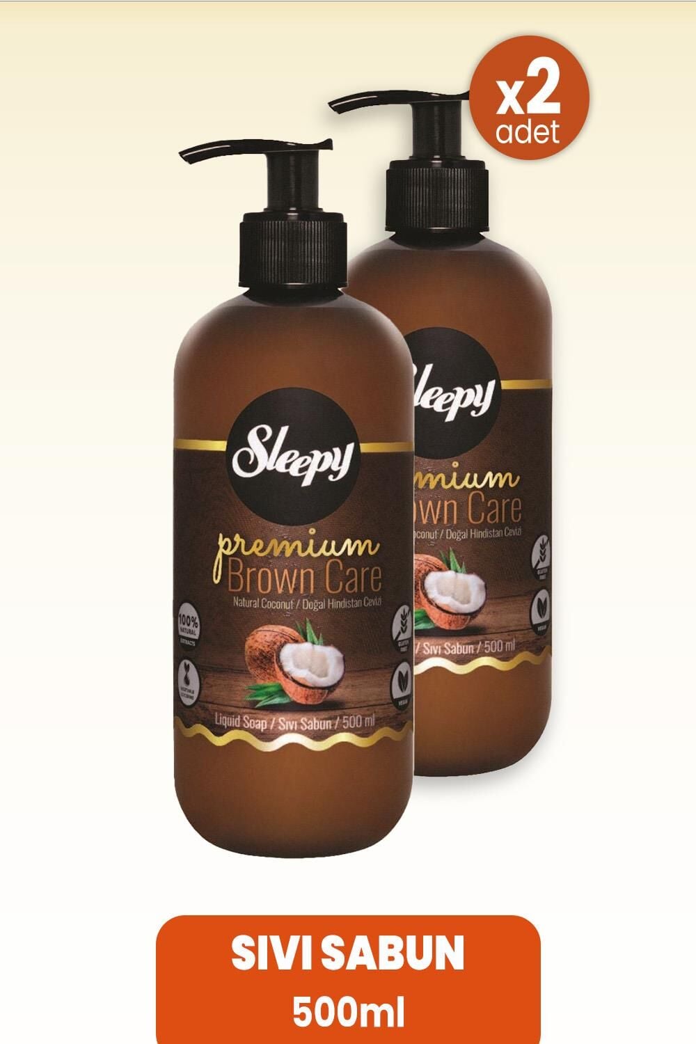 Sleepy Premium Brown Care Sıvı Sabun Hindistan Cevizi 500 ml x 2 Adet