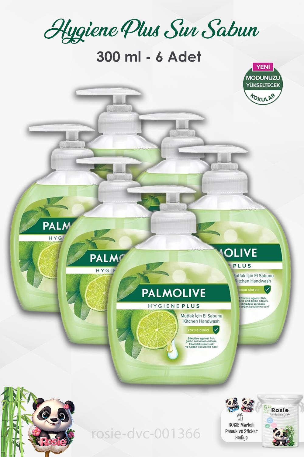 6'lı Set Palmolive Hygiene Plus Koku Giderici Sıvı Sabun 300 ml ve ROSIE