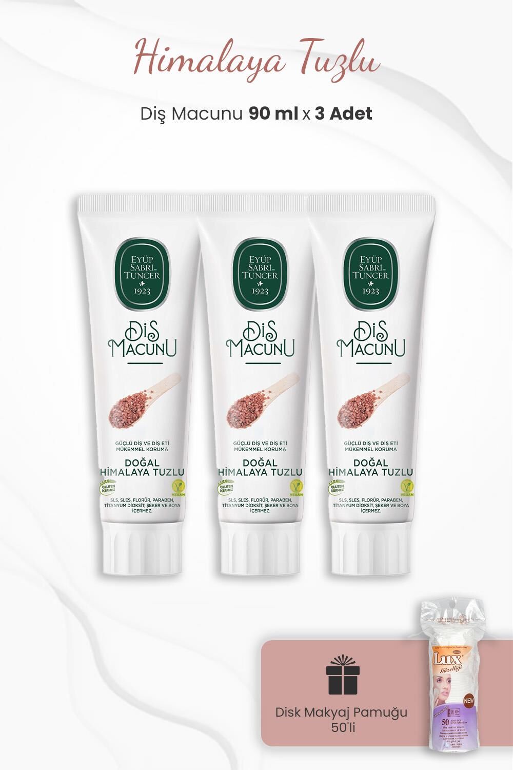 Eyüp Sabri Tuncer Himalaya Tuzlu Diş Macunu 90 ml x 3 Adet ve Disk Pamuk 50'li