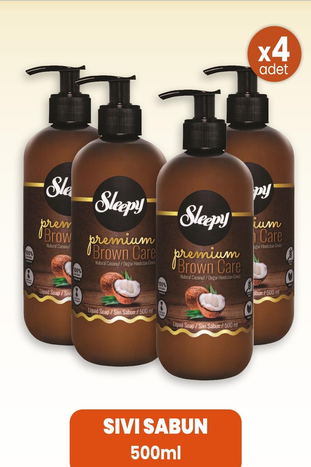 Sleepy Premium Brown Care Sıvı Sabun Hindistan Cevizi 500 ml x 4 Adet