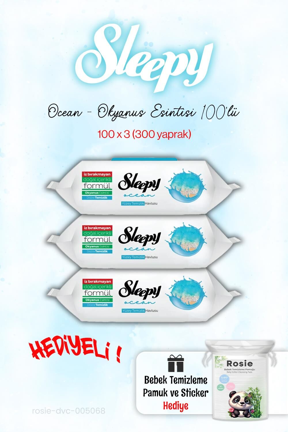Sleepy 3 Paket Ocean - Okyanus Islak Havlusu  ve ROSIE