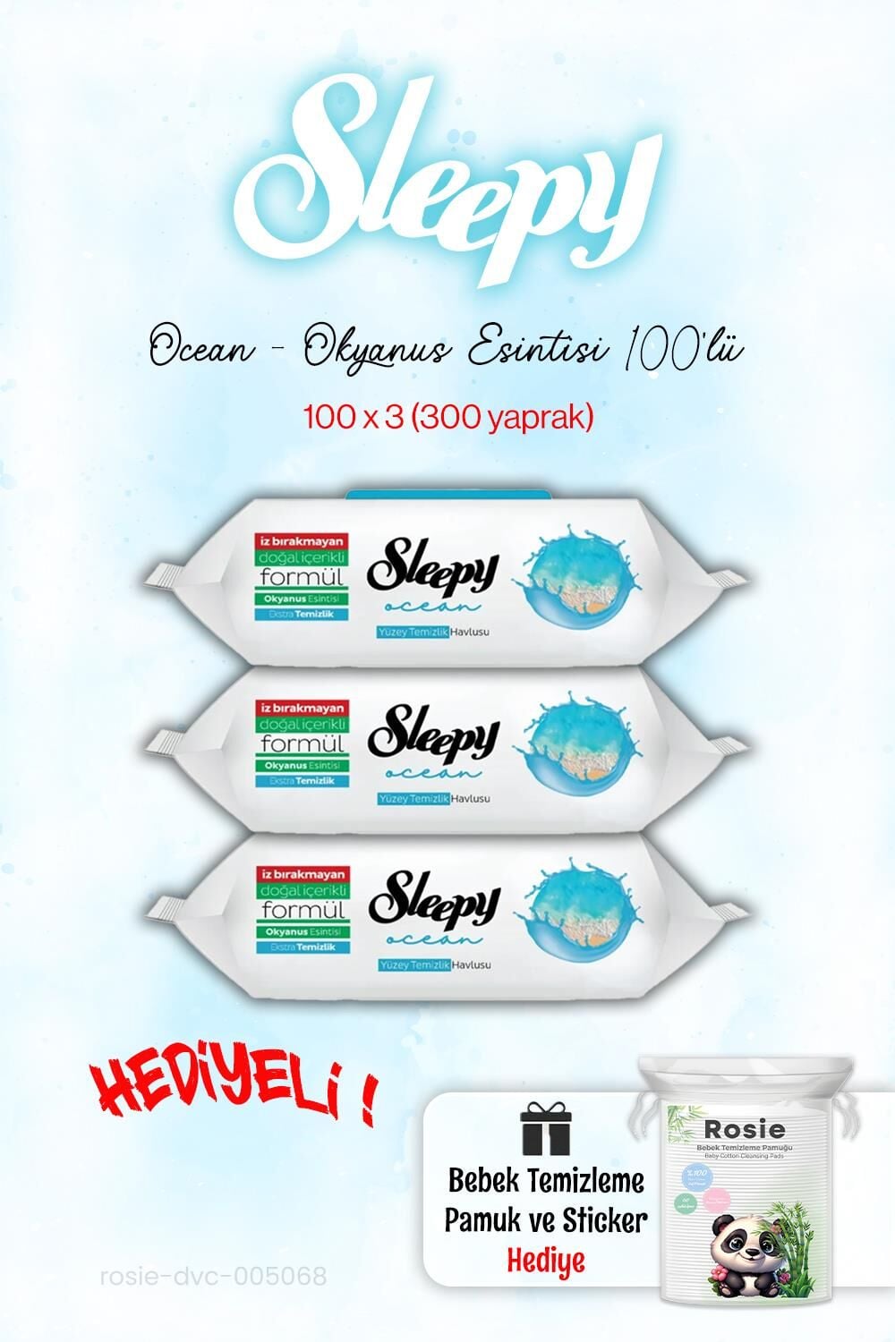 Sleepy 3 Paket Ocean - Okyanus Islak Havlusu  ve ROSIE