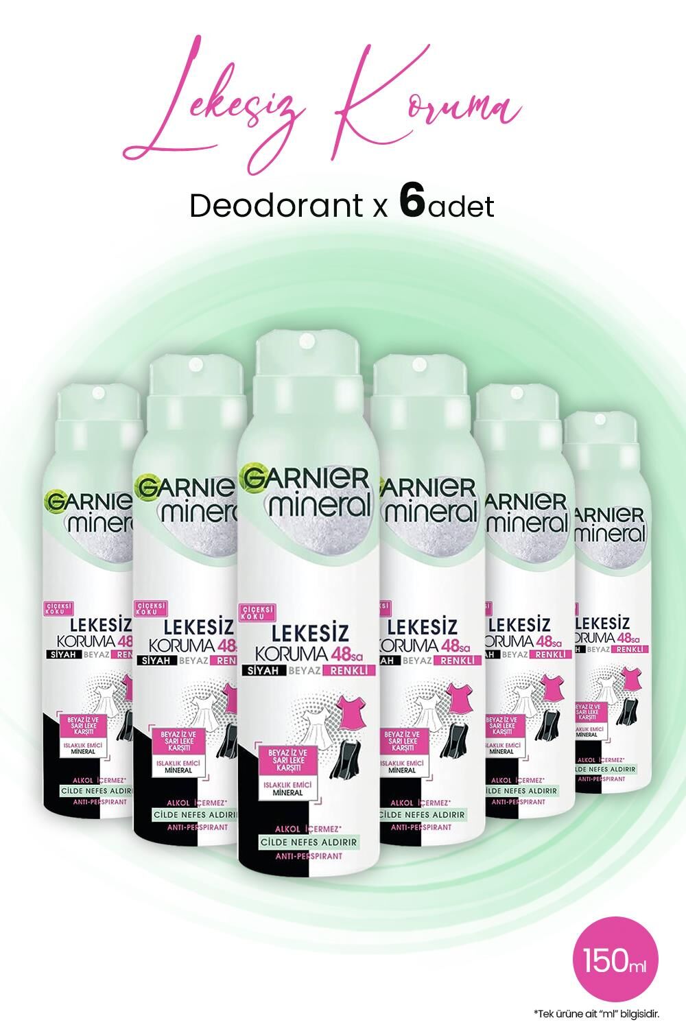 Garnier Mineral 48 Saat Lekesiz Koruma Çiçeksi Sprey Deodorant 150 ML x 6 Adet